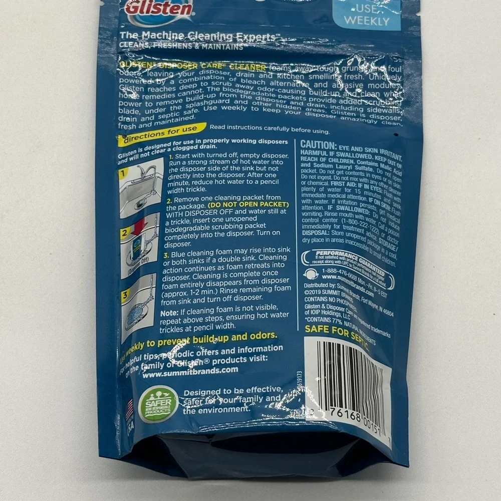 Glisten Garbage Disposer Cleaner Foaming Powder, 4 Uses